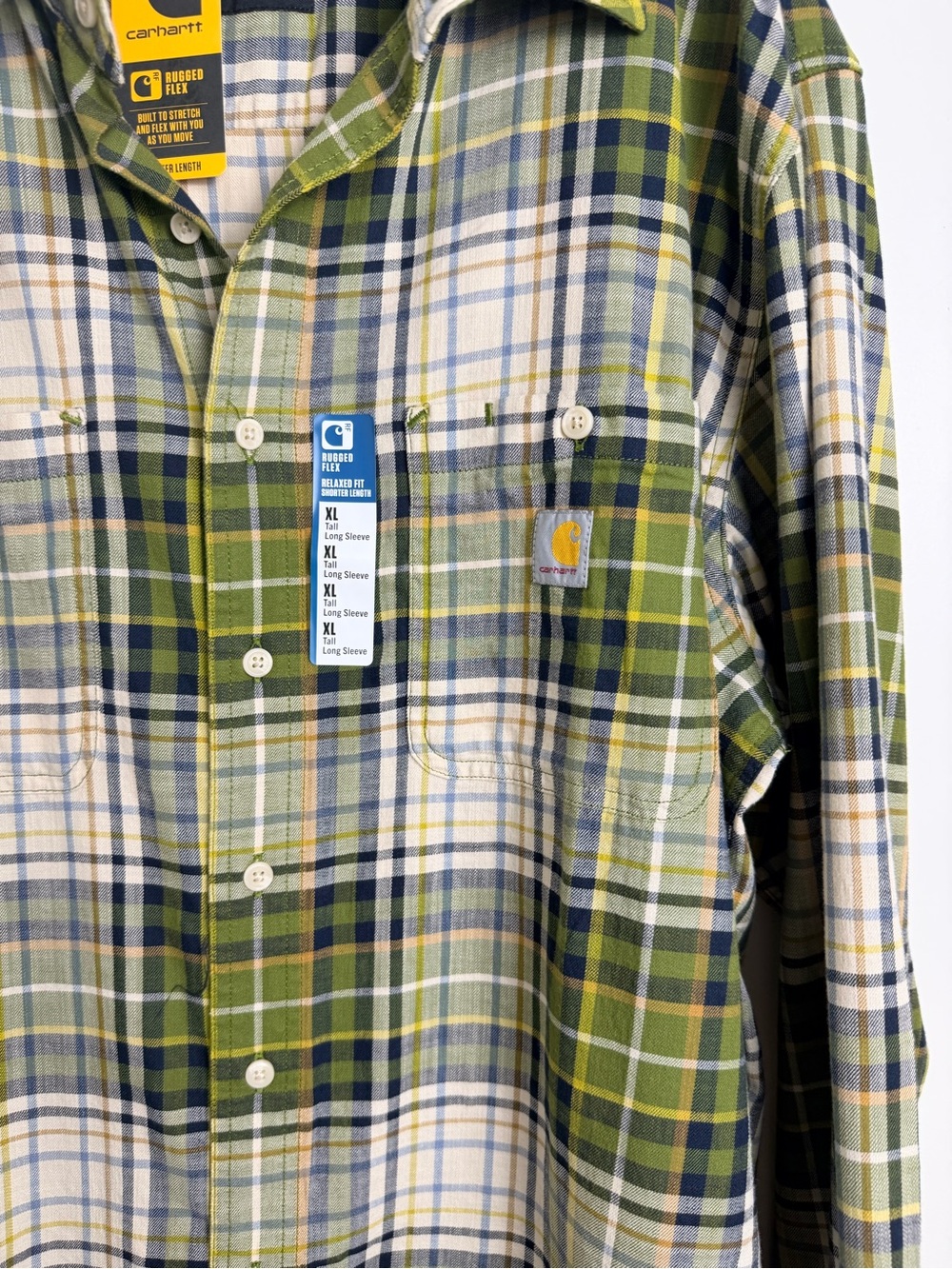 Carhartt Rugged Flex Plaid Shirt Men XL Tall Relaxed Fit Green Flannel - Picture 16 of 16